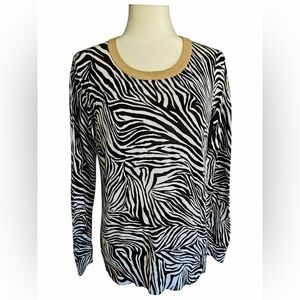 Michael Michael Kors Metallic Zebra Print Sweater – Brown & White – Size P/S